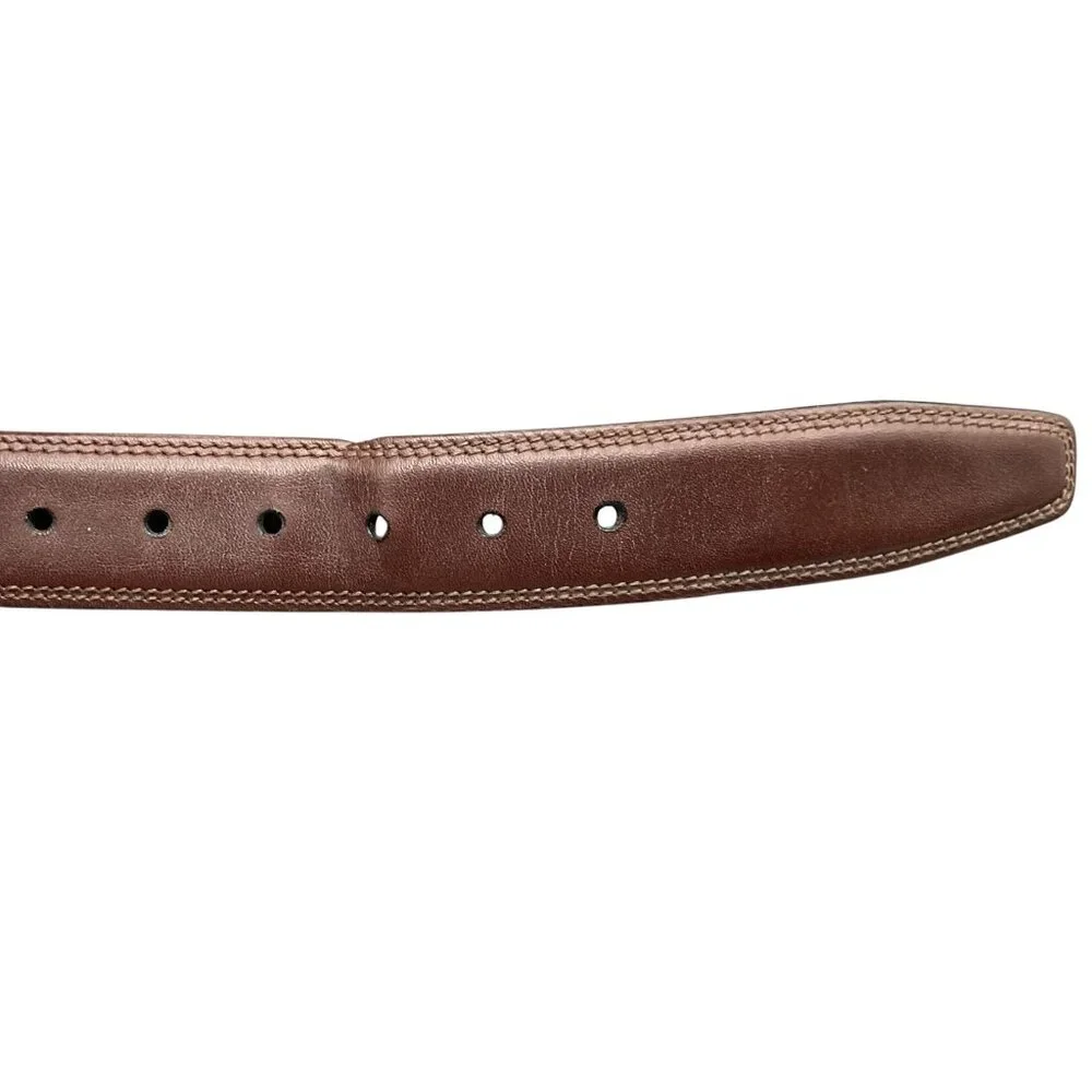 Premium Italian Leather Belt Sz 36 Brown Silver tone Buckle Paolo Da Ponte Mens
